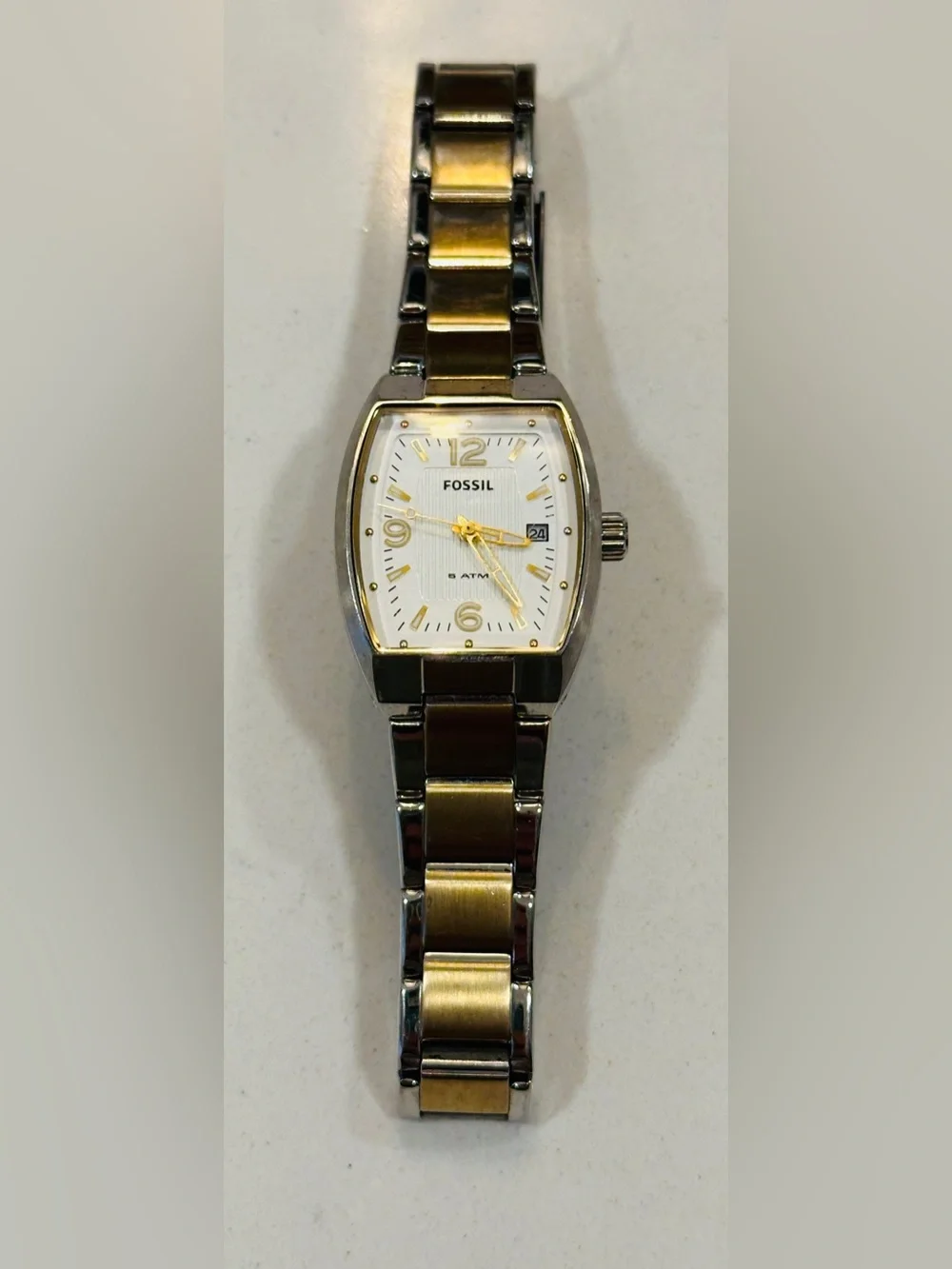 Two Tone Silver Gold Tonneau Date Watch Classic Stainless Steel Minimalist